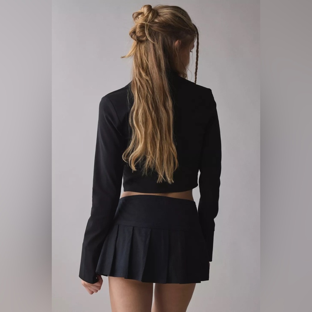 BDG Shaina Belted Linen Black Micro Mini Skort - Picture 3 of 6